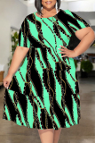 Red Green Sexy Colorblock Chain print Patchwork Contrast O Neck Printed Plus Size Dresses