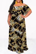 Black Sexy Leopard Print Gradient Chain print Ruffle Contrast Off Shoulder Printed Dresses