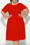 Black Casual Solid Color Patchwork O Neck Short Sleeve Plus Size Dresses