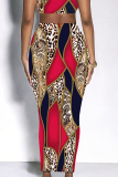 Multicolor Casual Letters Gradient Splashed ink printing Leopard Contrast Skinny High Waist Full Print Bottoms