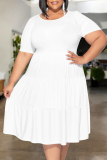 Black Casual Solid Color Patchwork O Neck Short Sleeve Plus Size Dresses