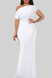 Purple Elegant Solid Color Patchwork Oblique Collar Long Dresses