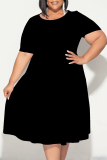 Black Casual Solid Color Patchwork O Neck Short Sleeve Plus Size Dresses