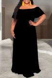 Black Sexy Solid Color Ruffle Off Shoulder Long Dresses