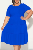 Black Casual Solid Color Patchwork O Neck Short Sleeve Plus Size Dresses