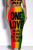 Multicolor Casual Letters Gradient Splashed ink printing Leopard Contrast Skinny High Waist Full Print Bottoms
