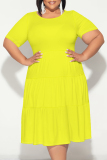Black Casual Solid Color Patchwork O Neck Short Sleeve Plus Size Dresses