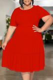 Black Casual Solid Color Patchwork O Neck Short Sleeve Plus Size Dresses