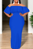 White Sexy Solid Color Ruffle Off Shoulder Long Dresses