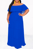 Blue Sexy Solid Color Ruffle Off Shoulder Long Dresses