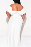 White Sexy Solid Color Ruffle Off Shoulder Long Dresses