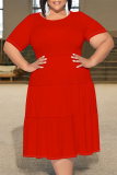 Black Casual Solid Color Patchwork O Neck Short Sleeve Plus Size Dresses