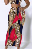 Multicolor Casual Letters Gradient Splashed ink printing Leopard Contrast Skinny High Waist Full Print Bottoms