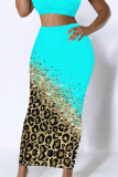 Multicolor Casual Letters Gradient Splashed ink printing Leopard Contrast Skinny High Waist Full Print Bottoms