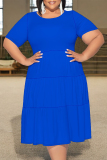 Black Casual Solid Color Patchwork O Neck Short Sleeve Plus Size Dresses