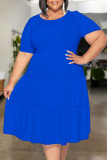 Black Casual Solid Color Patchwork O Neck Short Sleeve Plus Size Dresses