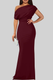 Purple Elegant Solid Color Patchwork Oblique Collar Long Dresses