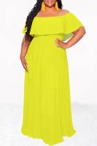 Yellow Sexy Solid Color Ruffle Off Shoulder Long Dresses