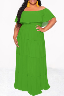 Green Sexy Solid Color Ruffle Off Shoulder Long Dresses