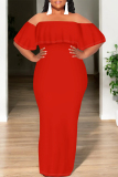 White Sexy Solid Color Ruffle Off Shoulder Long Dresses
