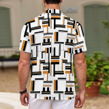 Multicolor Casual Geometric Print Buttons Contrast Turndown Collar Tops