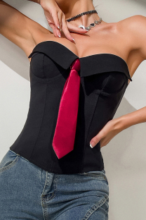 Black Sexy Patchwork Strapless Tops