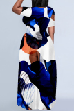 Gold Casual Geometric Print Chain print Pocket Contrast O Neck Printed Plus Size Dresses