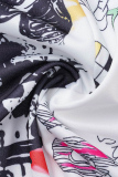 White Casual Print Patchwork Turndown Collar Outerwear