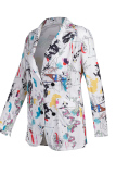 White Casual Print Patchwork Turndown Collar Outerwear
