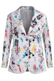White Casual Print Patchwork Turndown Collar Outerwear