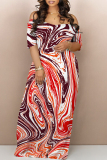 Pink Sexy Geometric Print Contrast V Neck Printed Dresses
