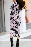 Multicolor Elegant Geometric Print Flowers Contrast Turtleneck Printed Dresses