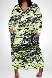 Blue Casual Leopard Print Snakeskin Print Pocket Contrast V Neck Printed Plus Size Dresses