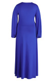 Tangerine Elegant Solid Patchwork Frenulum High Opening V Neck Long Sleeve Plus Size Dresses