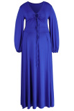 Tangerine Elegant Solid Patchwork Frenulum High Opening V Neck Long Sleeve Plus Size Dresses
