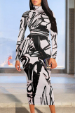 Multicolor Elegant Geometric Print Flowers Contrast Turtleneck Printed Dresses