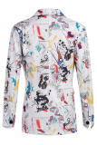 White Casual Print Patchwork Turndown Collar Outerwear