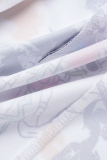 White Casual Print Patchwork Turndown Collar Outerwear
