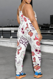 Black Casual Cartoon Print Pocket Contrast U Neck Loose Jumpsuits