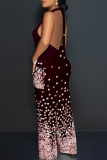 Black Casual Plaid Polka Dot Heart Shaped Print Pocket Backless Halter Loose Jumpsuits