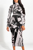 Multicolor Elegant Geometric Print Flowers Contrast Turtleneck Printed Dresses
