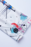 White Casual Print Patchwork Turndown Collar Outerwear