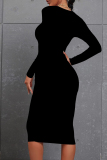 Colour Casual Print Patchwork O Neck Wrapped Skirt Dresses