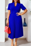 Earth Yellow Casual Solid Color Patchwork With Belt V Neck Long Dresses