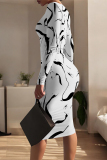 Green Casual Geometric Print Contrast O Neck Printed Dresses