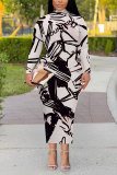 Multicolor Elegant Geometric Print Flowers Contrast Turtleneck Printed Dresses