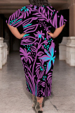 White Green Casual Geometric Print Pocket Contrast O Neck Printed Plus Size Dresses