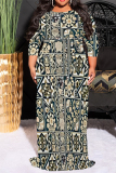 Grey Red Casual Floral Print Lace Up Contrast O Neck Printed Plus Size Dresses