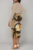 Turquoise Casual Geometric Print Contrast V Neck Printed Dresses
