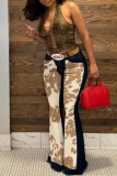 Black Casual Print Patchwork Mid Waist Regular Denim Jeans